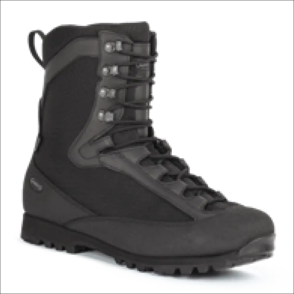 Schwarzer taktischer Stiefel AKU Pilgrim HL GTX Combat mit verstärkter Naht und rauer Sohle
