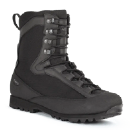 Schwarzer taktischer Stiefel AKU Pilgrim HL GTX Combat mit verstärkter Naht und rauer Sohle