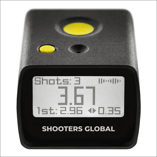 Schwarzer rechteckiger Rangefinder SG Timer GO mit gelben Tasten und Display